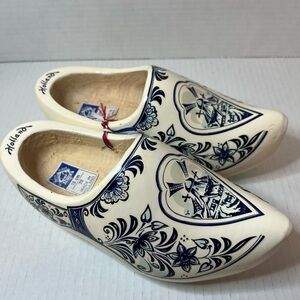 Wooden Dutch Clogs 18cm Blue and White Made in Holland